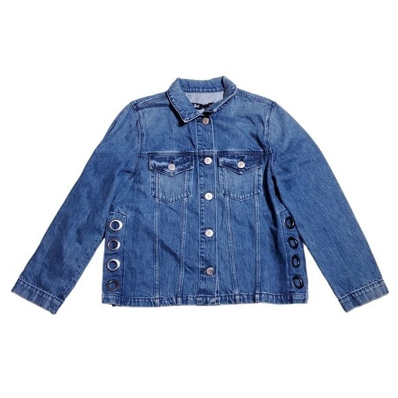 3x1 Hollow Denim Jean Jacket Blue Women's Size Medium Dita Grommets Slouchy - Picture 1 of 13